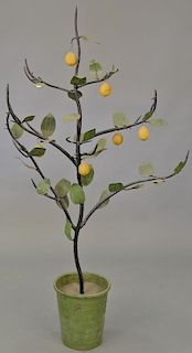 Metal lemon tree (several lemons missing). ht. 64 in.  Provenance: From the Estate of Faith K. Tiberio of Sherborn, Massachus
