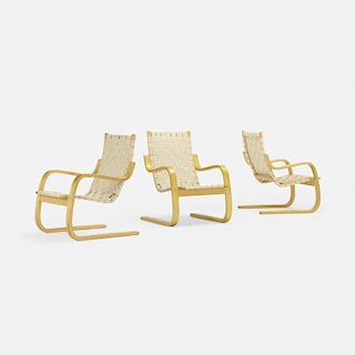Alvar Aalto, Cantilevered chairs model 406, set of three
