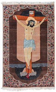 Semi-Antique Tabriz Pictorial Rug Depicting Christ on Cross