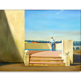 After: Jeffrey Smart, Australian (1921 - 2013) Oil on Canvas ""Enjoying The View" Signed lower righ