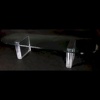 Vintage Lucite, Chrome and Glass Top Coffee Table Attributed to Pace. Good condition. Measures 15-1