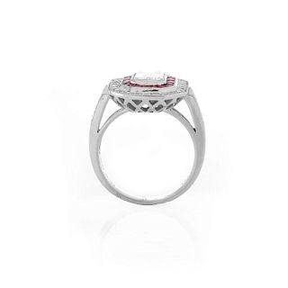 Art Deco style Approx. 1.56 Carat TW Diamond, .60 Carat Ruby and Platinum Ring set in the Center wi