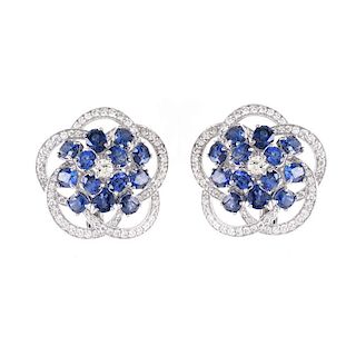 Approx. 8.50 Carat Oval Cut Sapphire, 2.85 Carat Round Brilliant Cut and Platinum earrings. Sapphir