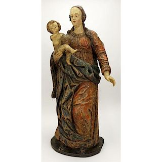 Large Wurttemberg region polychrome carved wood group "Virgin and Child". Circa first half of the 1
