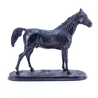Pierre Jules Mene, French (1810 - 1879) "Ibrahim Arabian Horse" Bronze Sculpture. Signed. Rubbing t