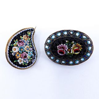 Two (2) Vintage Italian Micromosaic Brooches. Both with floral motif. Unsigned. Good condition. Mea
