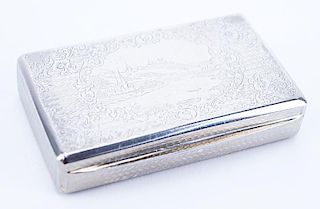 Mid 19th Century Chased Silver Miniature Box. Inscribed date 1865. Good condition. Measures 3-1/2"