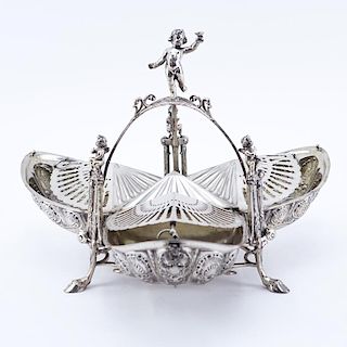 Victorian Silver Plate Tri-Fold Bun Warmer. Decorated with chased Rococo design and figural putti f