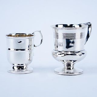 Two (2) English Silver Handled Cups. Both signed with hallmarks. Good condition. Larger measures 3-