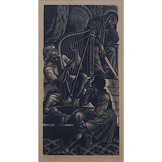 Fritz Eichenberg, German (1901-1990) Wood engraving "And David Took A Harp". Signed, titled and num