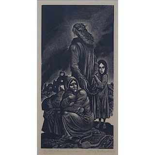 Fritz Eichenberg, German (1901-1990) Wood engraving "The Lamentations of Jeremiah". Signed, titled