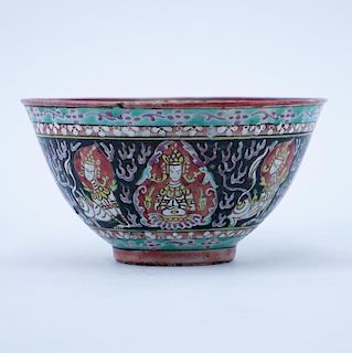 Antique Chinese Export Bencharong Porcelain Bowl For The Thai Market. Decorated with Thai shapes an
