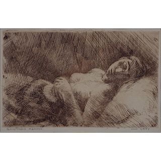 Hans Gott, German (1883-1974) Etching "Schlafendes Madchen". Signed and titled in pencil. Toning fr