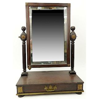 American Federal Brass Mounted and Wood Dressing/Toilet Mirror with Drawer. Loss to lining on one s