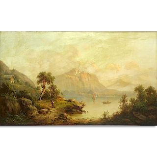 Antique Oil on Canvas, Austrian Landscape Scene with Mountains, Signed R. Shoner Lower Left. Yellow