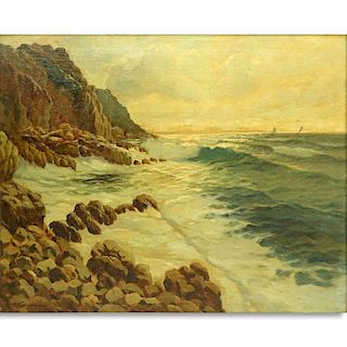 Warren Mansfield, American  (20th century) Oil on Canvas "Rocky Coast" Signed Lower Left. Copyright