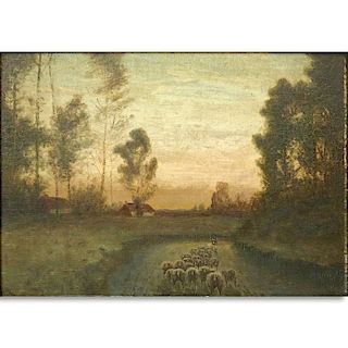 J.L. Albert (20th C.) Oil on Board "Shepherd Leading  Flock of Sheep" Signed and Dated 1928 Lower L