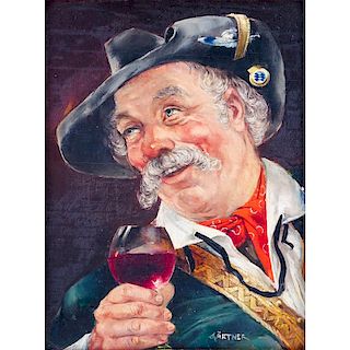 19/20th C. Oil on Panel, Man with Wine Glass, Signed Gartner Lower Right. Good condition. Measures