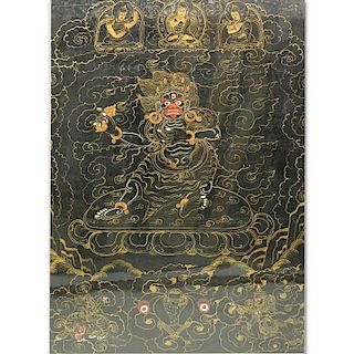 19/20th Century Tibetan Thangka Gouache Painting on Silk. Depicts an image of Vajrapani. Toning and