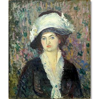 William Glackens, American (1870–1938) Oil on Canvas, "Head of a Woman". Signed and titled to verso