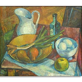 Janos Kmetty, Hungarian  (1889 - 1975) Oil on Canvas, Still Life with Fruits and Table Top Items, S