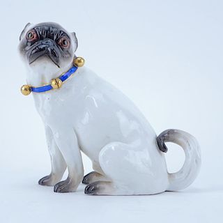 Antique Meissen Porcelain Pug Figurine. Signed with crossed swords mark. Small losses to collar and