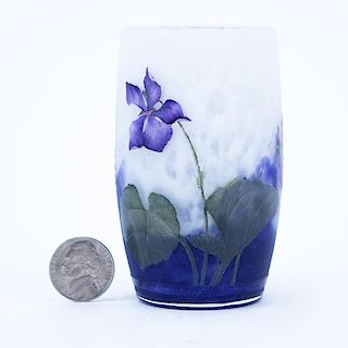 Art Nouveau Period Daum Nancy Cameo Glass Miniature Vase "Violets". Signed Daum Nancy. Good Conditi