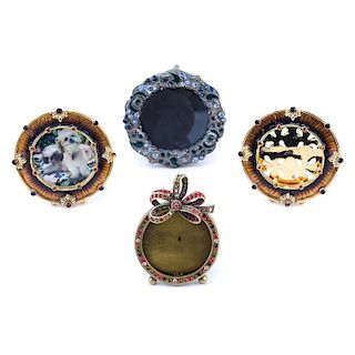 Collection of Four (4) Miniature Enameled and Jeweled Frames. 3 are signed Jay Strongwater, 1 unsig