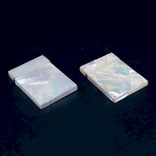 Two (2) Antique Mother Of Pearl Card Cases. Both with hinged lids. Unsigned. Minor losses or in con