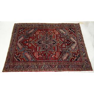 Semi Antique Persian Wool Oriental Rug. Label on underside. Loss to fringes, some typical discolora