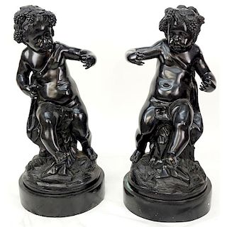 After: Michel Claude Clodion, French (1738 - 1814) Pair of  Bacchus Putti Bronze Sculptures. Signed