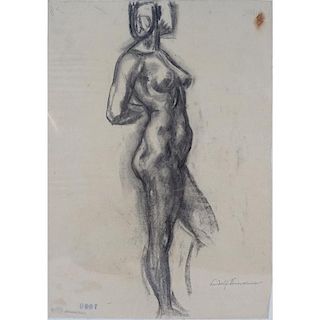 Ludolf Verworner, German (1867 - 1927) Charcoal on paper "Female Nude" Signed lower right. Toning f