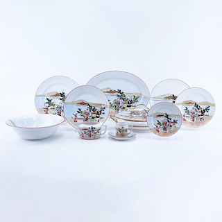 Fifty Six (56) Piece Japanese Kutani Porcelain Service, Meiji Period. Includes: 11 dinner plates 9-