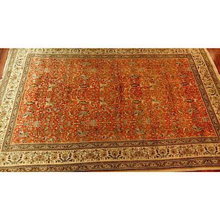 Large Semi Antique Karastan Persian Rug. Floral motif with hunting scenes. Discoloration, dirty, we