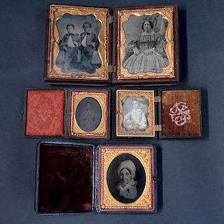 Lot of Five (5) 19th Century Cased Daguerreotypes. One case with 2 images. Unsigned. Condition comm