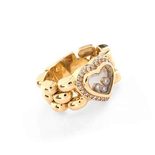 Chopard style Diamond and 18 Karat Yellow Gold Happy Diamond Flexible Link Ring. Unsigned. Slight s