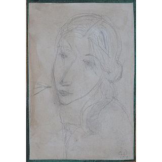 Attributed to: Andre Derain, French (1880-1954) Pencil on paper laid down on cardboard "Female Port