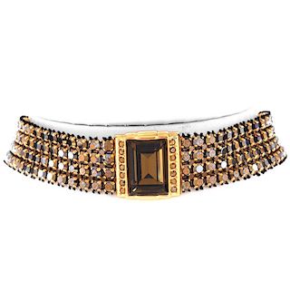 Vintage Swarovski Crystal and Gold Tone Metal Choker Necklace. Signed. Very good condition. Measure