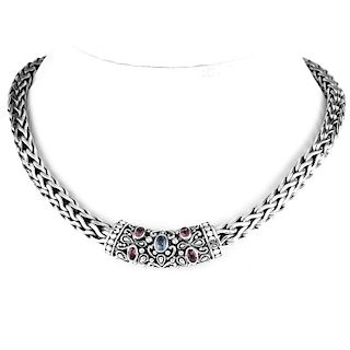 Attributed to John Hardy Sterling Silver Necklace with Sliding Pendant Accented with Oval Cut Ameth