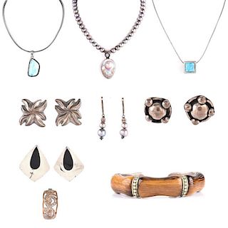 Vintage Sterling Silver Jewelry Lot Including Three (3) Pair of Earrings, Single Earring, Choker Ne