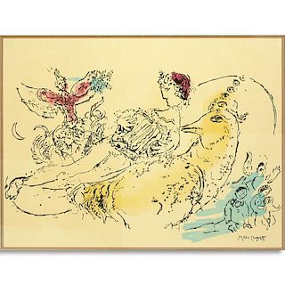 Marc Chagall, French (1887 - 1985) Color Lithograph "The-Accordionist,1957" Signed in the Plate. Go