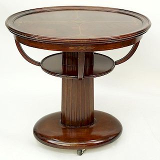 Antique Miller Cabinet Co. Mahogany Inlaid Oval Table on Wheels. Miller Cabinet Co., Rochester, N.Y