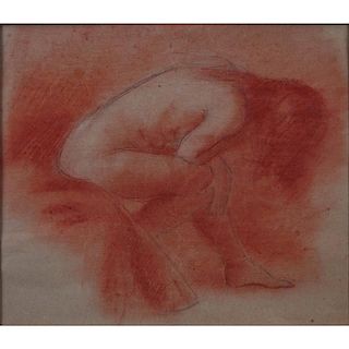 1930's French School Pencil and Red Chalk on Buff Paper "Seated Nude". Unsigned. Small tears. Measu