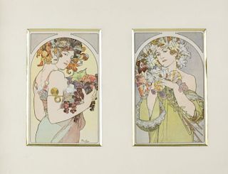 Alphonse Mucha (Czech, 1860-1939) Two postcards