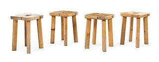 Style of Lisa Johansson-Pape, Finland, c.1950, a set of four pine stools