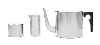 Arne Jacobsen (Danish, 1902-1971), Stelton, Denmark, 1967, Cylinda pattern tea service, comprising a teapot, creamer and cove