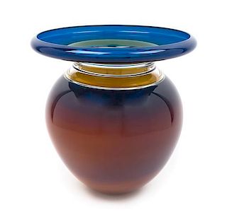 Sonja Blomdahl, (American, b.1952), brown and cobalt vase