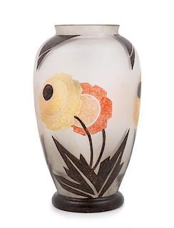 Art Deco, 1930s, a frosted and painted glass vase