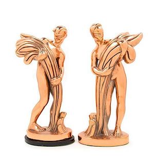 Art Deco, FIRST HALF 20TH CENTURY, a pair of copper clad figures