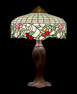 * American, EARLY 20TH CENTURY, a leaded glass table lamp